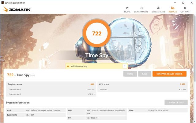 HP ENVY 360 AMD Ryzen 2500U 3DMark SpyTime Benchmark