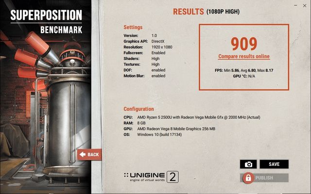 HP ENVY 360 AMD Ryzen 2500U Unigine Superposition Benchmark