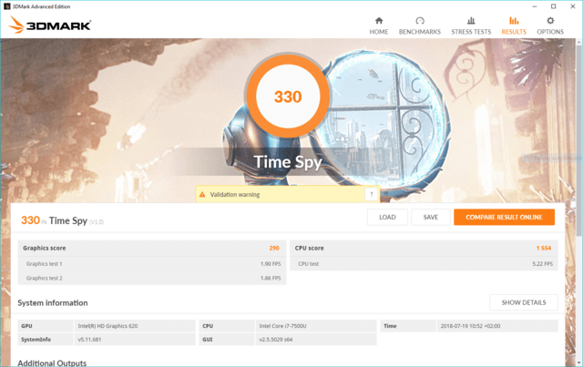 Asus ZenBook i7-7500U 3DMark SpyTime Benchmark