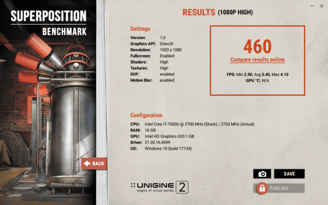 Asus ZenBook i7-7500U Unigine Superposition Benchmark