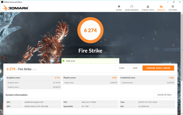 Zotac AMP Box Mini eGPU 3DMark Fire Strike Benchmark